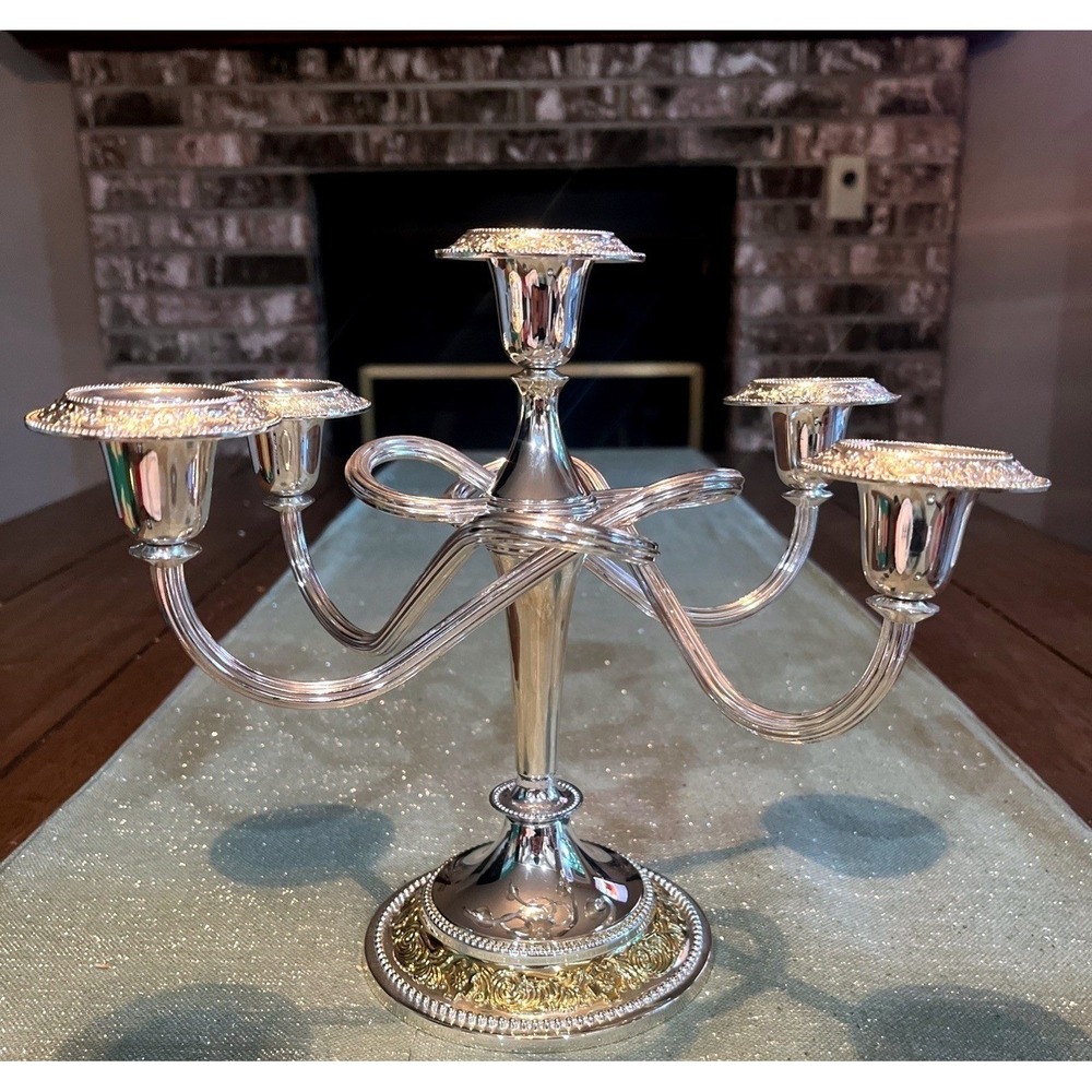 MCM Mayell Silverplate EP On Zinc 5 Arm Candelabra Made in England Two Tone